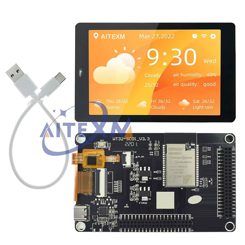 AITEXM ROBOT WT32-SC01 PLUS ESP32-Entwicklungsboard mit 3,5 Zoll kapazitivem Multi-Touch-LCD-Bildschirm in Schwarz mit Bluetooth und WLAN - Bild 1