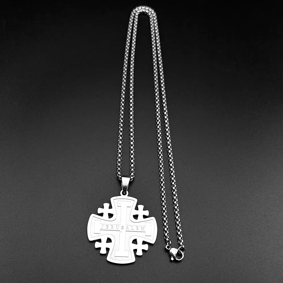 AFAWA Anhänger-Halskette Jerusalem-Kreuz, Edelstahl, Silber, Unisex - Bild 2
