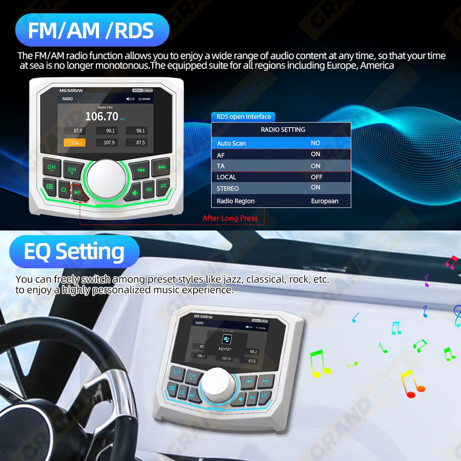 MP5 Marine Stereo Radio mit Bluetooth, FM/AM/RDS und IPX5 Wasserdichtigkeit für Boot, Yacht, RV, ATV und UTV in Schwarz oder Weiß - Bild 4