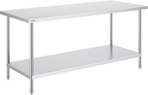 VEVOR Zubereitungstisch aus Edelstahl in Silber, robuster Metall-Arbeitstisch mit 3 einstellbaren Höhenstufen, B/T/H: 182,9 x 76,2 x 86,4 cm - Bild 1