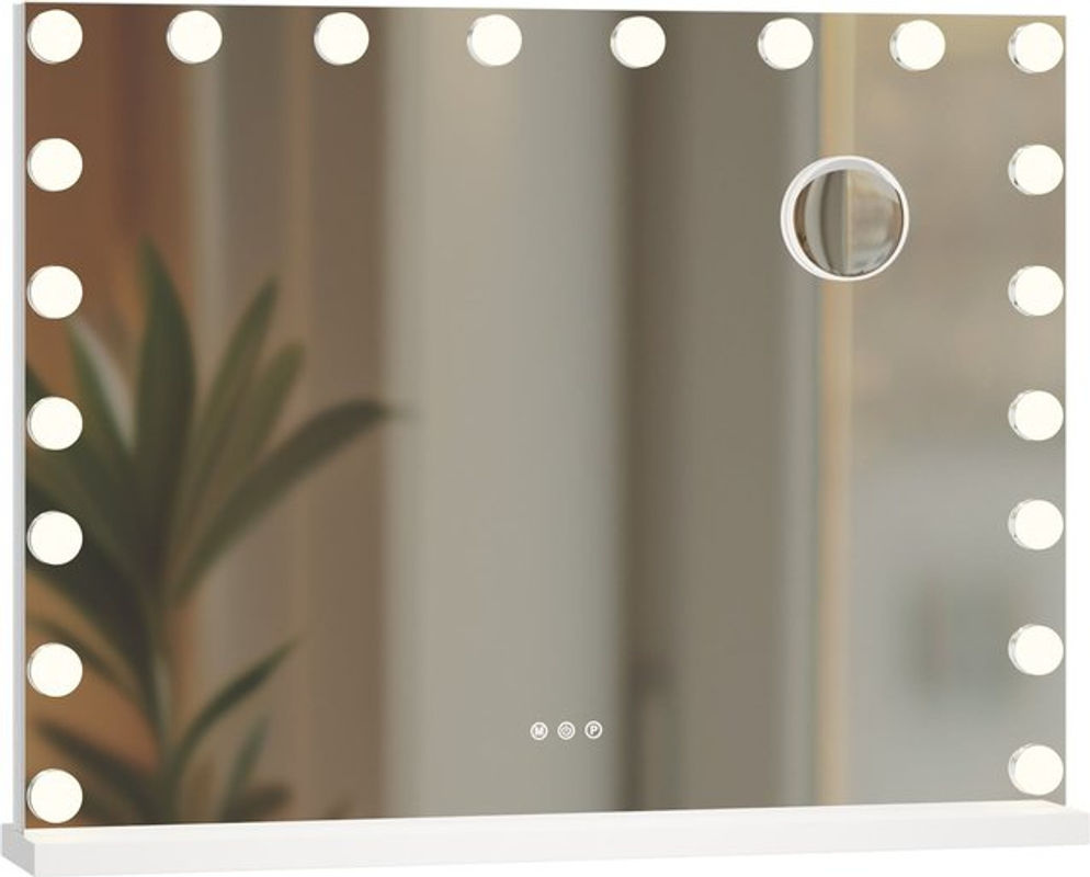 CLP Schminkspiegel Norlina mit LED-Beleuchtung, Bluetooth-Lautsprecher und USB, Hollywoodspiegel für Wandmontage oder freistehend, Weiß, B: 80 cm, H: 60 cm - Bild 2