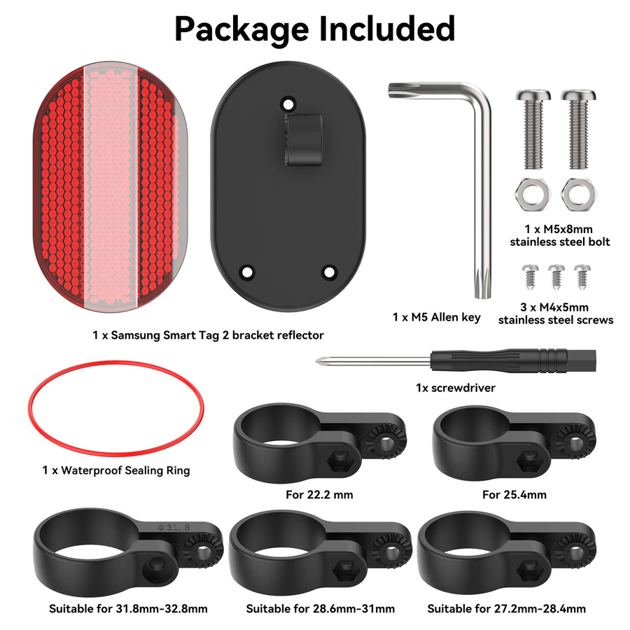 Samsung SmartTag2 Fahrradhalterung mit IPX8 Wasserdichtigkeit und verdeckten Reflektoren in Schwarz - Bild 6
