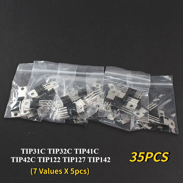 YTDMEN Transistor Kit 35 Stück mit TIP31C TIP32C TIP41C TIP42C TIP122 TIP127 TIP142 TO-220 PNP NPN in Schwarz - Bild 1