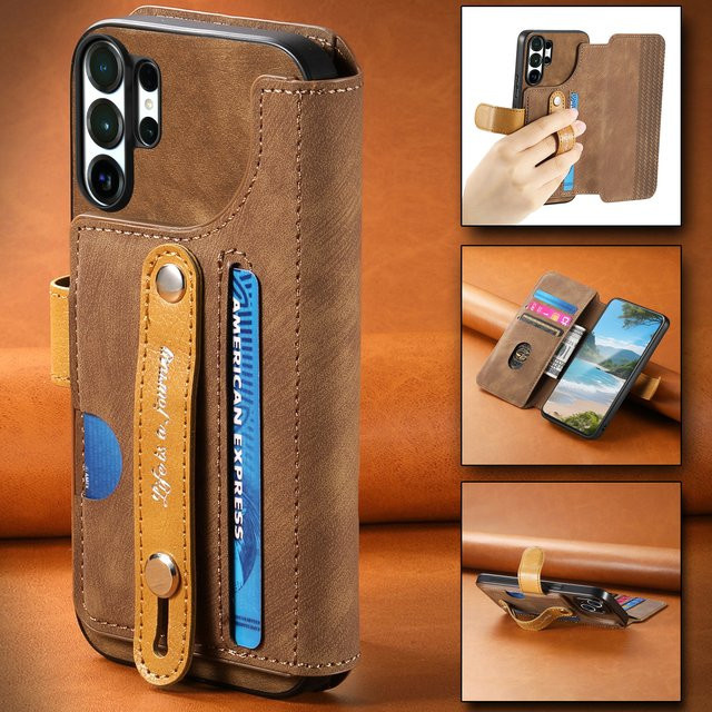 Leder-Handyhülle mit Kartenfächern, Standfunktion und RFID-Schutz für Samsung Galaxy S26 Ultra S25 Plus S24 S23 S22 S20 in Blau oder Braun - Bild 1
