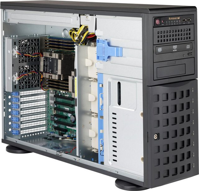 Supermicro SC745 BAC-R1K23B Tower-Gehäuse in Schwarz mit 4U-Bauform, erweitertem ATX-Format, SATA/SAS-Unterstützung, Hot-Swap-Funktion, 1200 Watt Netzteil und USB-C-Anschluss - Bild 1