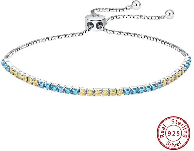 Tennis Kette 925 Silber, Blau und Gelb, Zirkonia, Damen - Bild 1