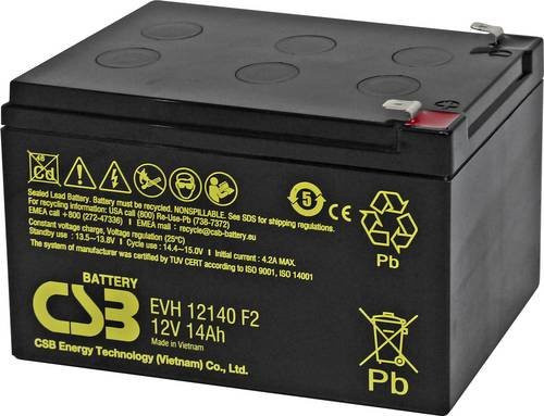 Fey Elektronik EVH12140F2 Bleiakku 12V 14Ah Blei-Vlies AGM, Farbe: Schwarz, B/H/T: 15,1 x 10,03 x 9,8 cm - Bild 1