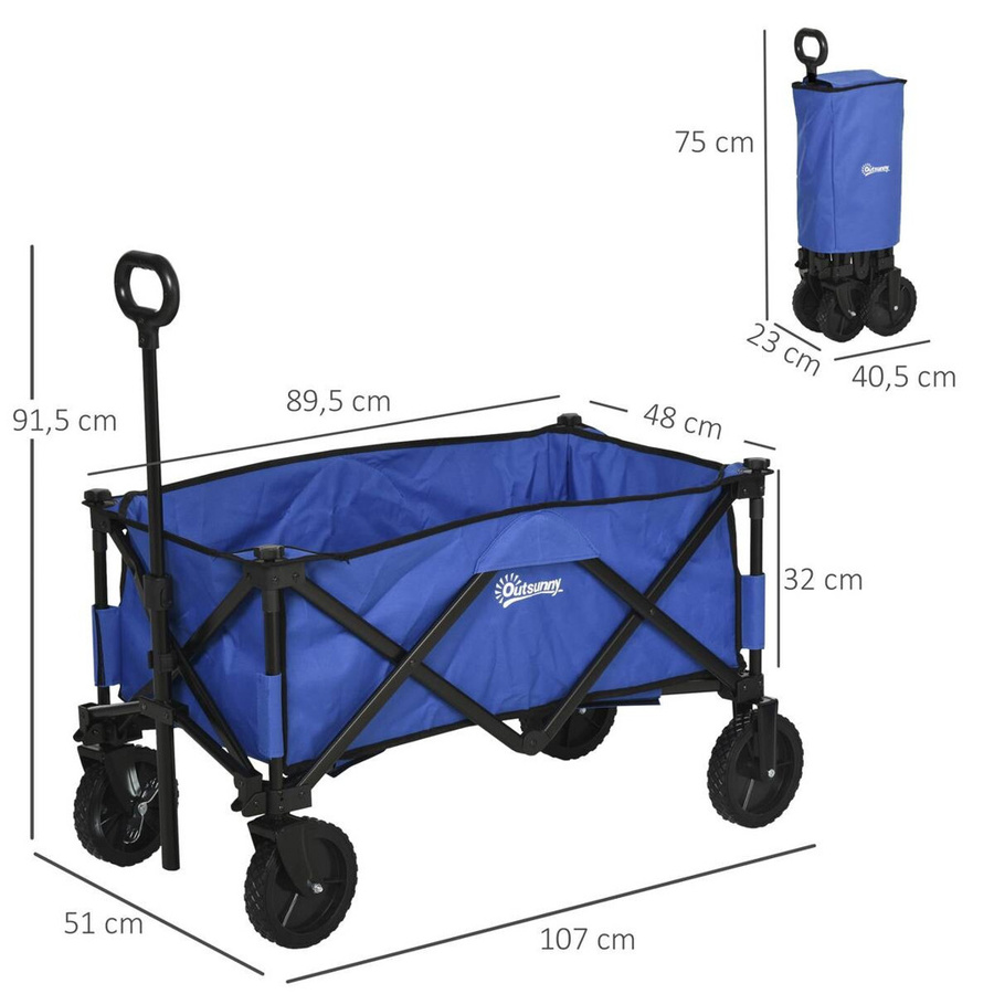 Outsunny Bollerwagen faltbar aus Stahl und Nylon in Dunkelblau B/H/L: 51 x 92 x 107 cm - Bild 3