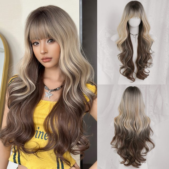7JHH WIGS Perücke, lang, gewellt, blond Ombre, synthetisch, Damen - Bild 1
