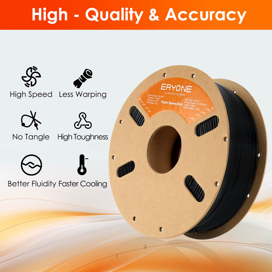 ERYONE ASA 3D-Druckerfilament Hochgeschwindigkeits-Filament, 1,75 mm, 3 kg, Farben: Orange und Schwarz - Bild 3