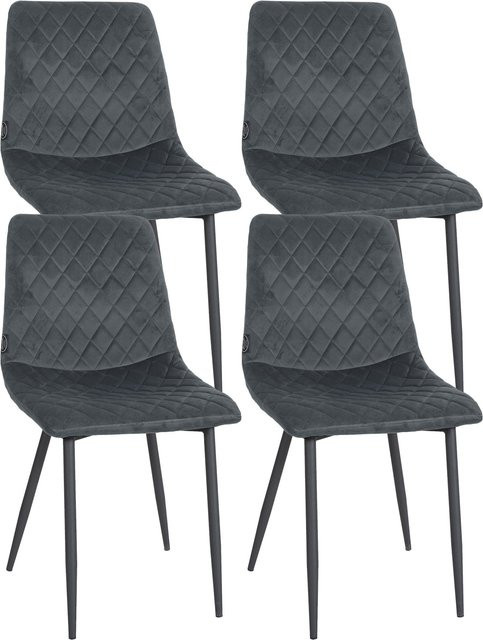 CLP 4er Set Esszimmerstühle Telde aus Samt in Grau mit gesteppter Sitzfläche und Metallgestell - Bild 1