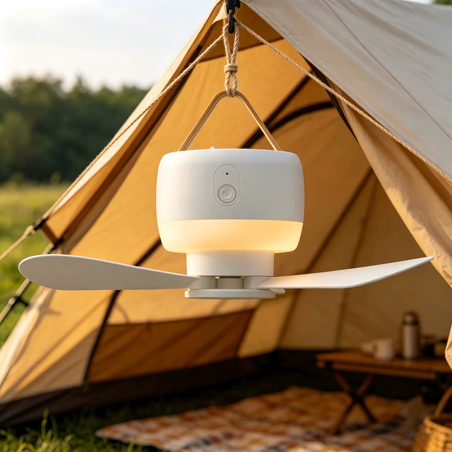 TENGKESi Outdoor-Camping-Deckenventilator mit Fernbedienung und Beleuchtung, USB, tragbar, Farbe: Weiß - Bild 4