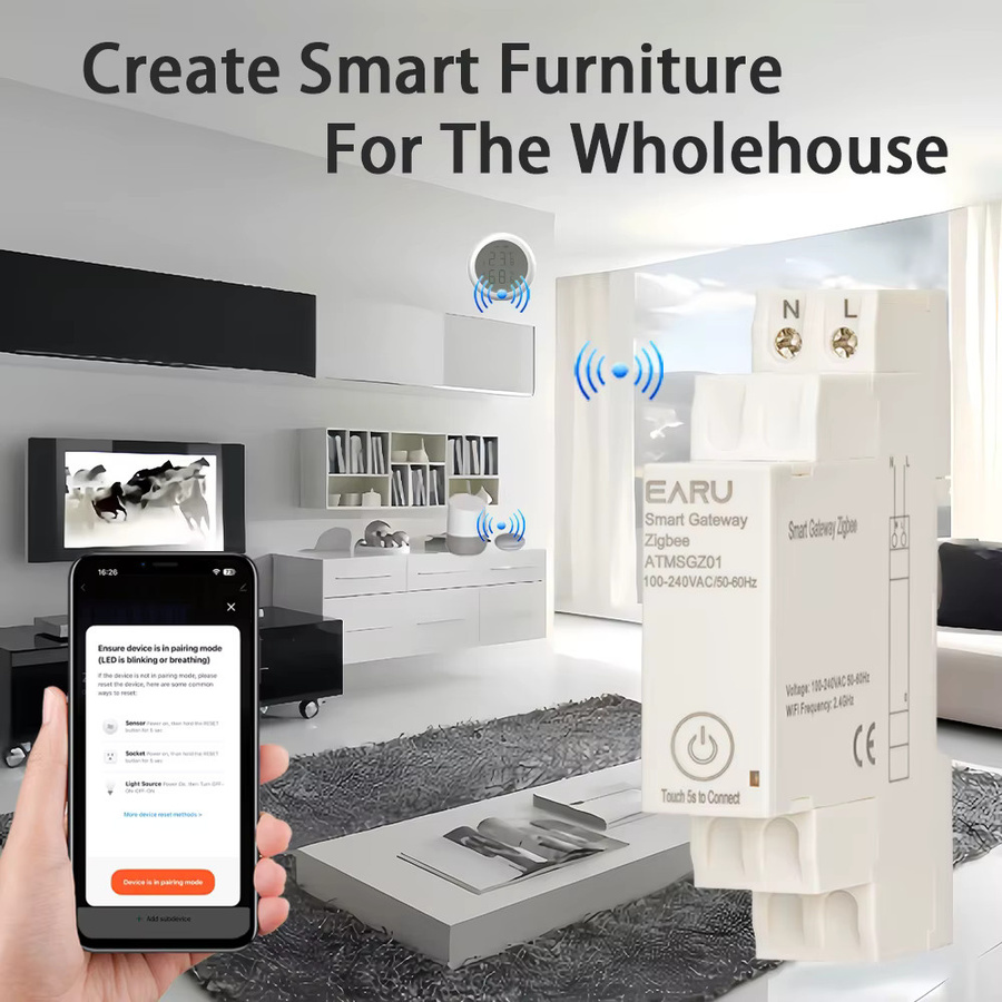 EARU Tuya Smart WiFi ZigBee 3.0 Gateway-Hub in Weiß zur Fernsteuerung und Automatisierung deiner Smart-Home-Geräte mit DIN-Schienenmontage - Bild 2