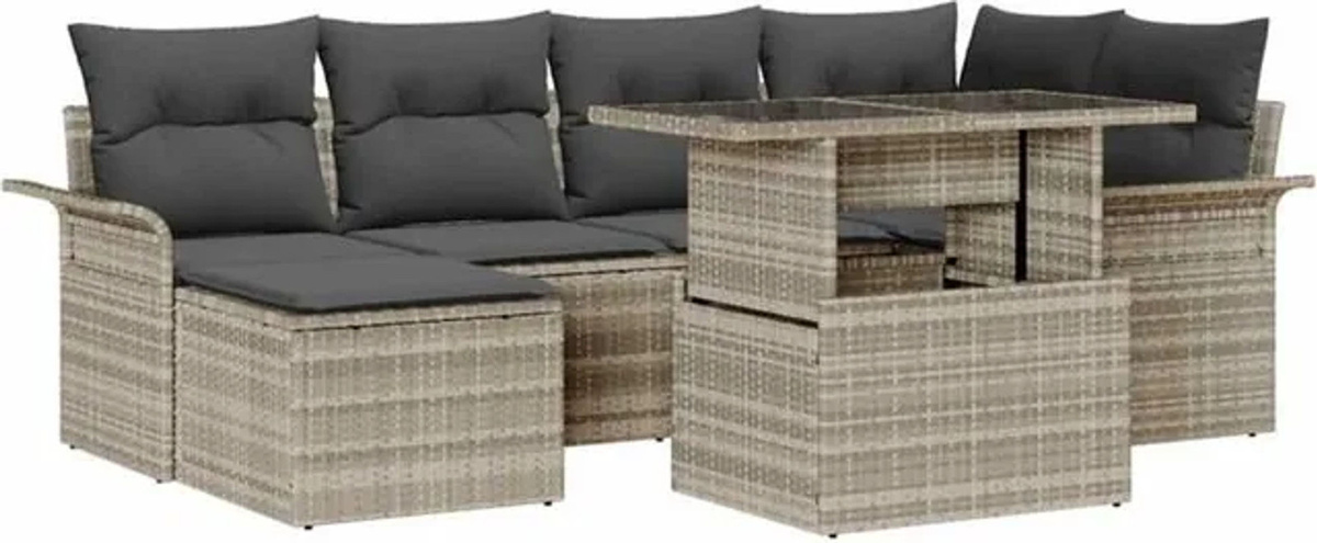 vidaXL Garten-Sofa-Set aus Poly-Rattan mit 7 Kissen in Hellgrau - Bild 1