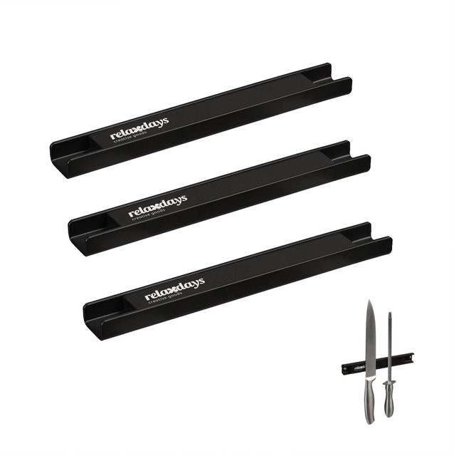 Relaxdays 3er Set Magnetleisten aus Edelstahl in Schwarz, B/H/T: 20 x 2,5 x 1,5 cm - Bild 1