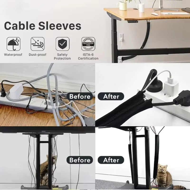 Schwarzer Kabel-Organizer mit Reißverschluss für TV und Computer, 50 cm Kabelhülse zum Schutz und zur Kabelführung - Bild 2