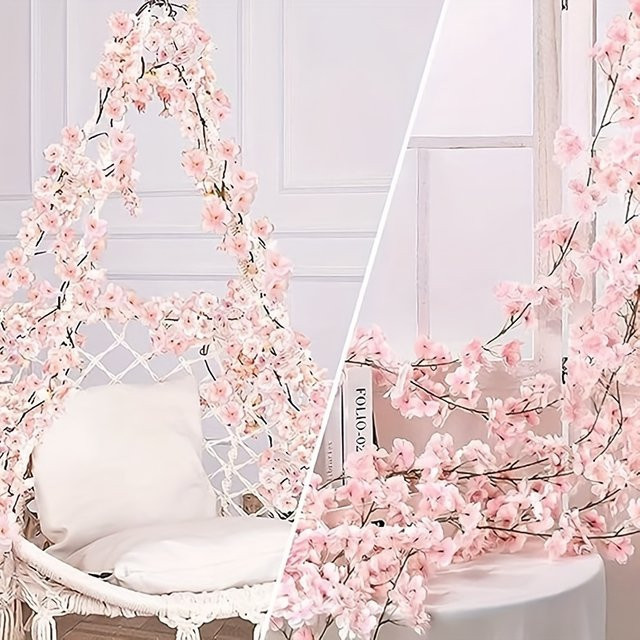 HUALIANQI Simulierte Kirschblüten in Pink als hängende Blumendekoration für Hochzeiten und Fotografie-Requisiten - Bild 1