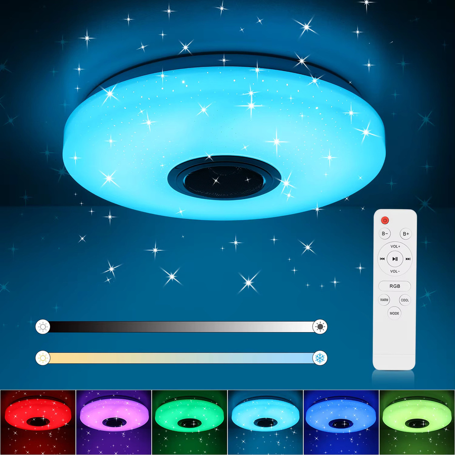 Oyajia LED-Deckenleuchte mit Bluetooth-Lautsprecher, 60W RGB-Farbwechsellampe, dimmbar, Weiß, Durchmesser: 50 cm - Bild 2
