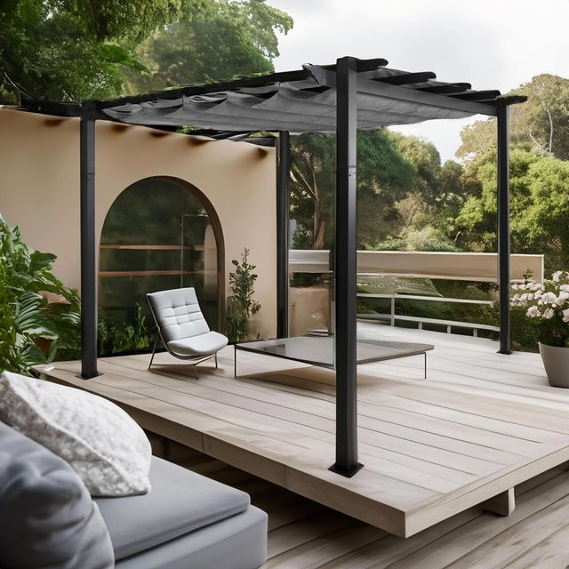 Aluminium Pergola MCW-N93 Gartenpavillon mit Schiebedach in Grau, B/T/H: 300 x 300 x 240 cm - Bild 1