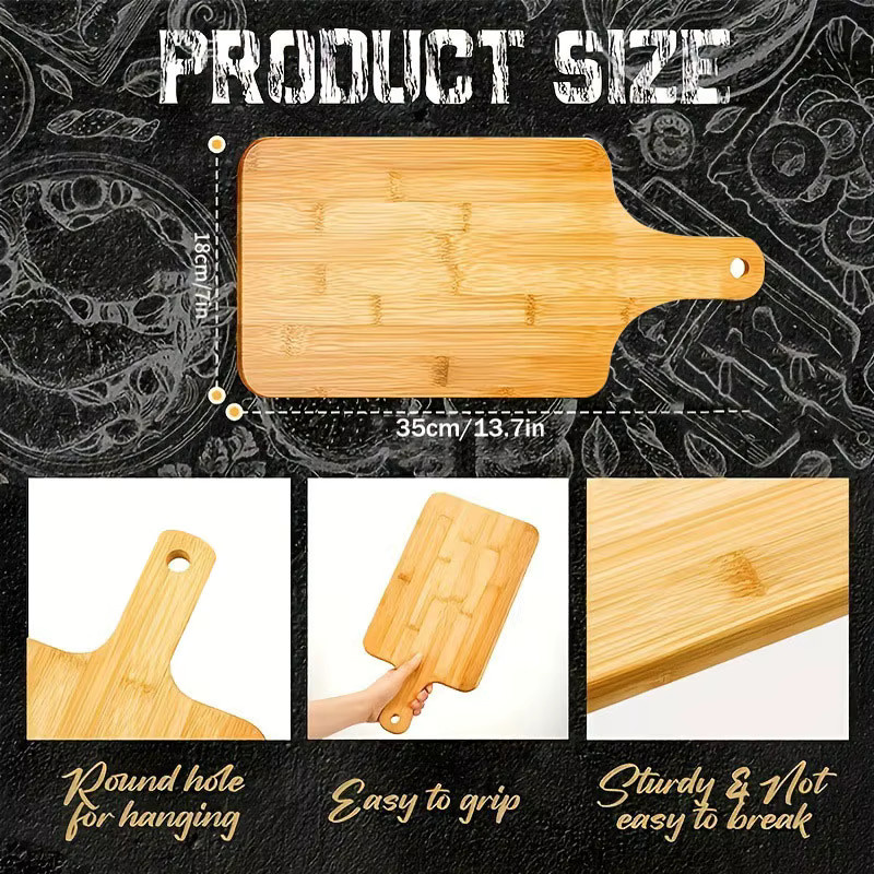 Rechteckiges Bambus-Servierbrett von PGY in Braun mit Griff für Pizza, Brot und Gemüse, Breite: 35,0 cm, Tiefe: 18,0 cm - Bild 2