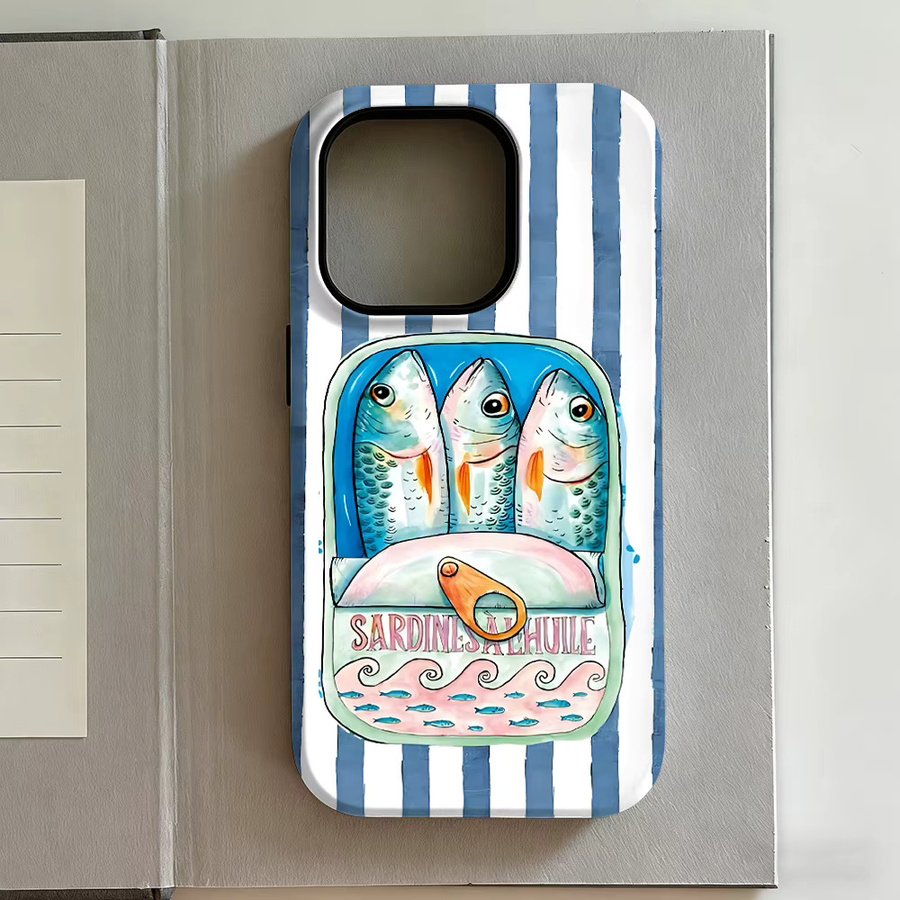 Luxus Handyhülle mit gestreiftem Fischkonserven-Design für Apple iPhone 17 16 15 14 13 12 11 Pro Max Plus X XS XR 7 8 Air Doppelschicht - Bild 2