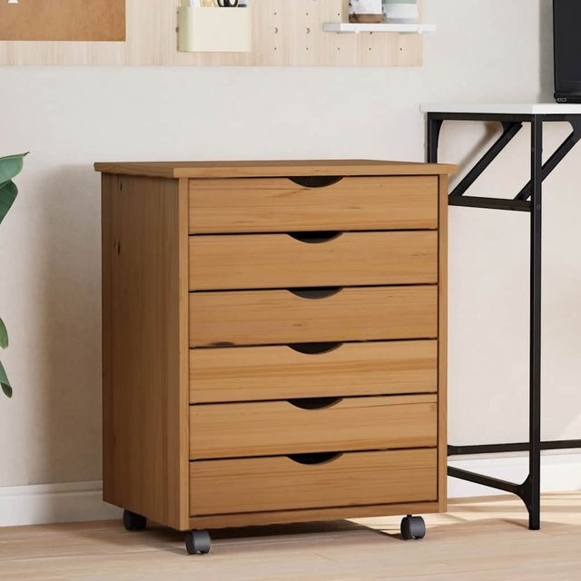 vidaXL Rollschrank MOSS aus Massivholz Kiefer mit Schubladen, Honigbraun, B/T/H: 65,5 x 39,0 x 6,0 cm - Bild 2