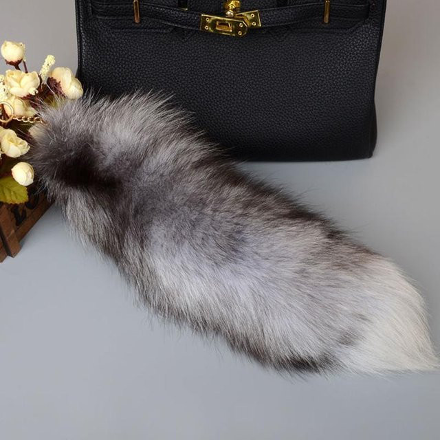 YIRAN Anhänger Fuchsfellschwanz, 40cm, grau, Damen - Bild 1