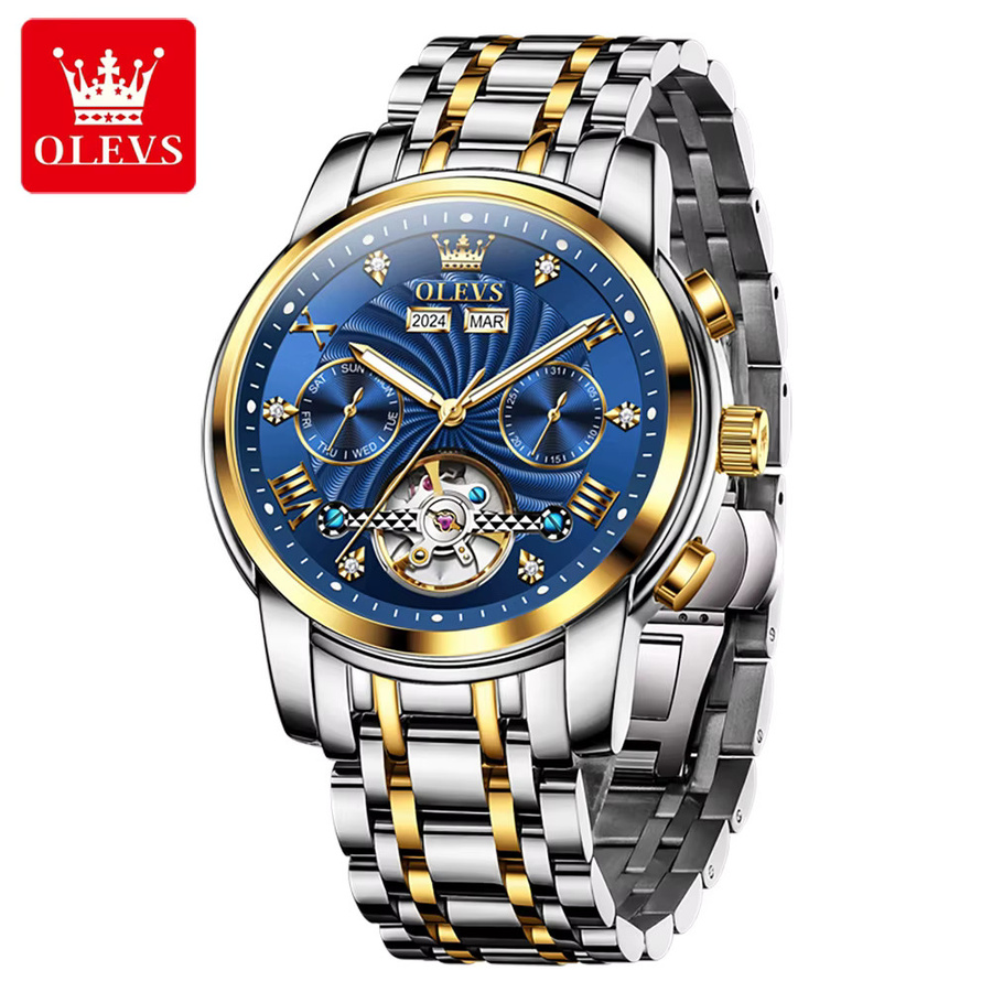 OLEVS Armbanduhr Automatik, Edelstahl, Bicolor, Blau, Herren - Bild 2