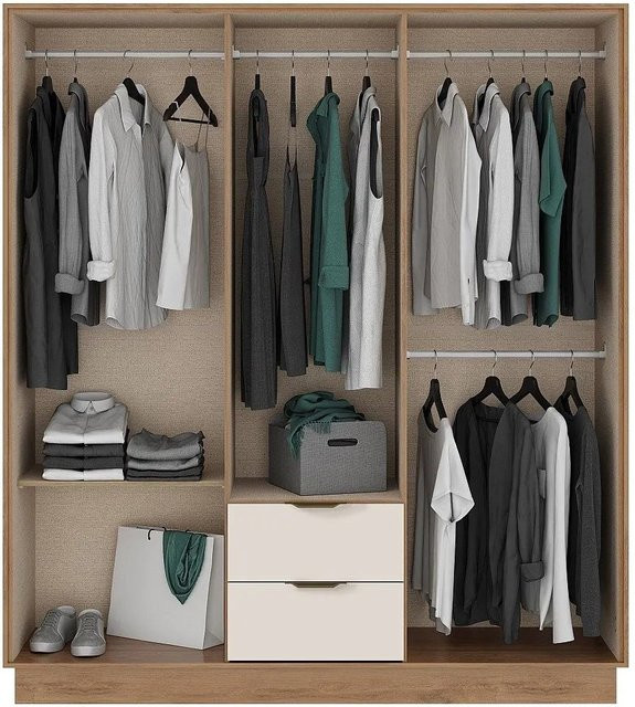 Kleiderschrank Feova in Beige mit integrierten Schubladen, Breite: 162 cm, Höhe: 182 cm - Bild 1