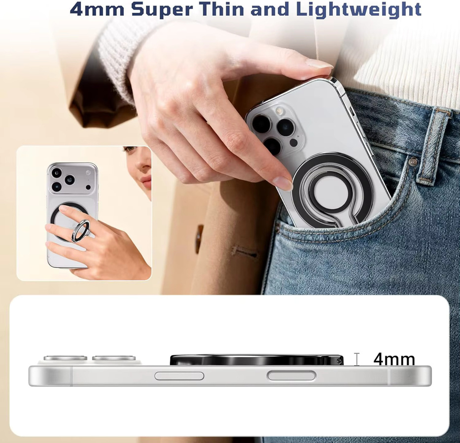 VIKEFON Magnetischer Handyhalter-Ständer für MagSafe mit Fingerring und Kickstand in Schwarz für iPhone 17, 16, 15, 14, 13 - Bild 5