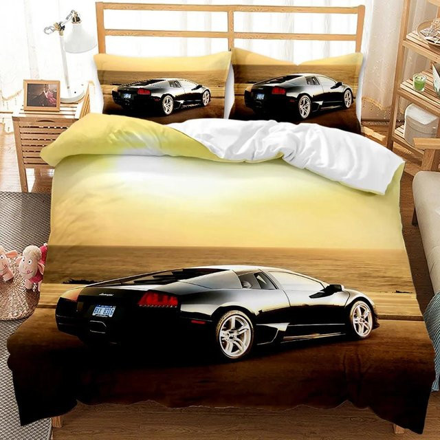 JMG Household Supplies Vintage Bettwäsche-Set mit Oldtimer Automobilmechaniker Motiv, 3-teilig, Schwarz, B: 172 cm, L: 218 cm - Bild 1