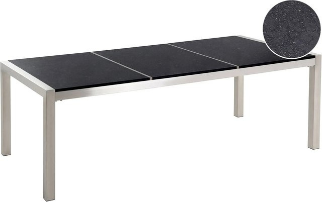 Beliani Gartentisch GROSSETO in Schwarz und Silber, rechteckig aus Stein und Edelstahl, B/T/H: 220 x 100 x 74 cm - Bild 1