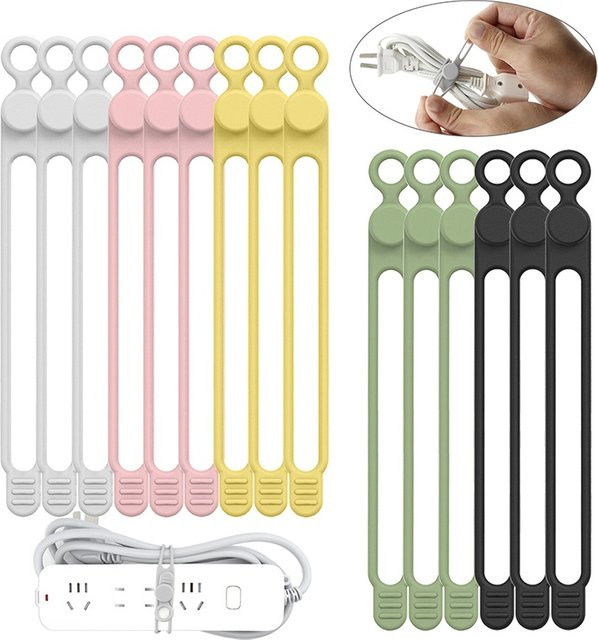Wiederverwendbare Kabelbinder aus weichem Silikon in Multicolor als elastischer Kabel-Organizer für deine Reise und den Alltag - Bild 1