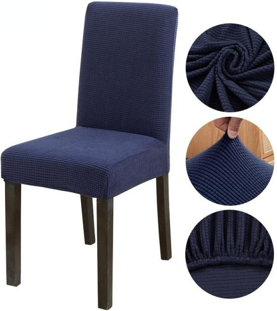 2er-Set BRHUIXUE Jacquard-Esszimmerstuhlbezüge aus Stretch-Material in Navy Blau, waschbare und abnehmbare Stuhlbezüge - Bild 1