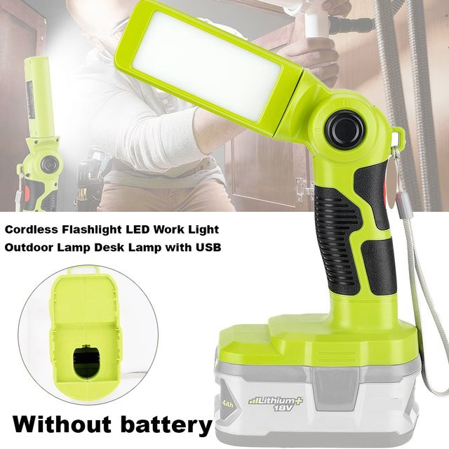 Ryobi LED Arbeitsleuchte für 18 V Li-Ionen-Akku in Grün und Gelb mit USB-Anschluss - Bild 1