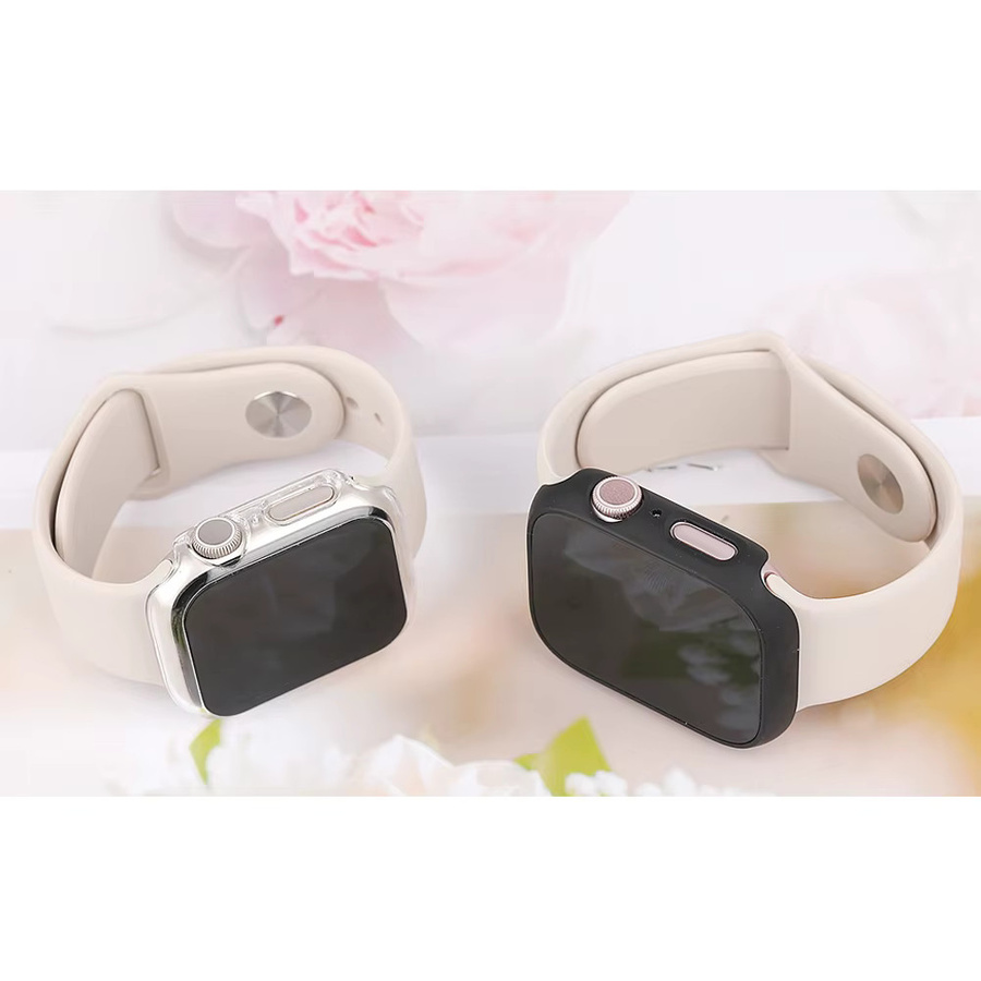 Sichtschutzhülle und Displayschutzfolie aus gehärtetem Glas für Apple Watch 9 8 7 6 SE Ultra 2 in Schwarz - Bild 2