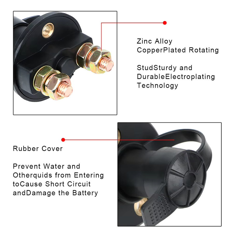 AINYSZIN Batterie-Trennschalter 24V 400A Universal Power Isolator für Lkw Boot Marine ATV in Schwarz und Rot - Bild 2