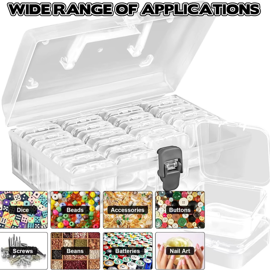 Tragbare quadratische Aufbewahrungsbox aus transparentem Kunststoff mit 24 Fächern für die Sortierung und Lagerung von Perlen, B/T/H: 25,0 x 23,0 x 8,0 cm - Bild 2