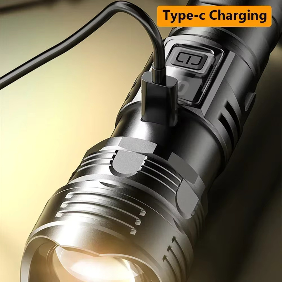 KDULIT USB wiederaufladbare LED-Taschenlampe in Schwarz mit 1000 lm, zoombare wasserdichte Outdoor-Taschenlampe aus Aluminium für Camping und Wandern - Bild 2