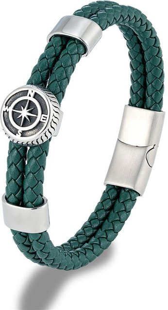 YULIN Armband, geflochtenes Leder, Edelstahl, Kompass Charms, Unisex, 23cm - Bild 1