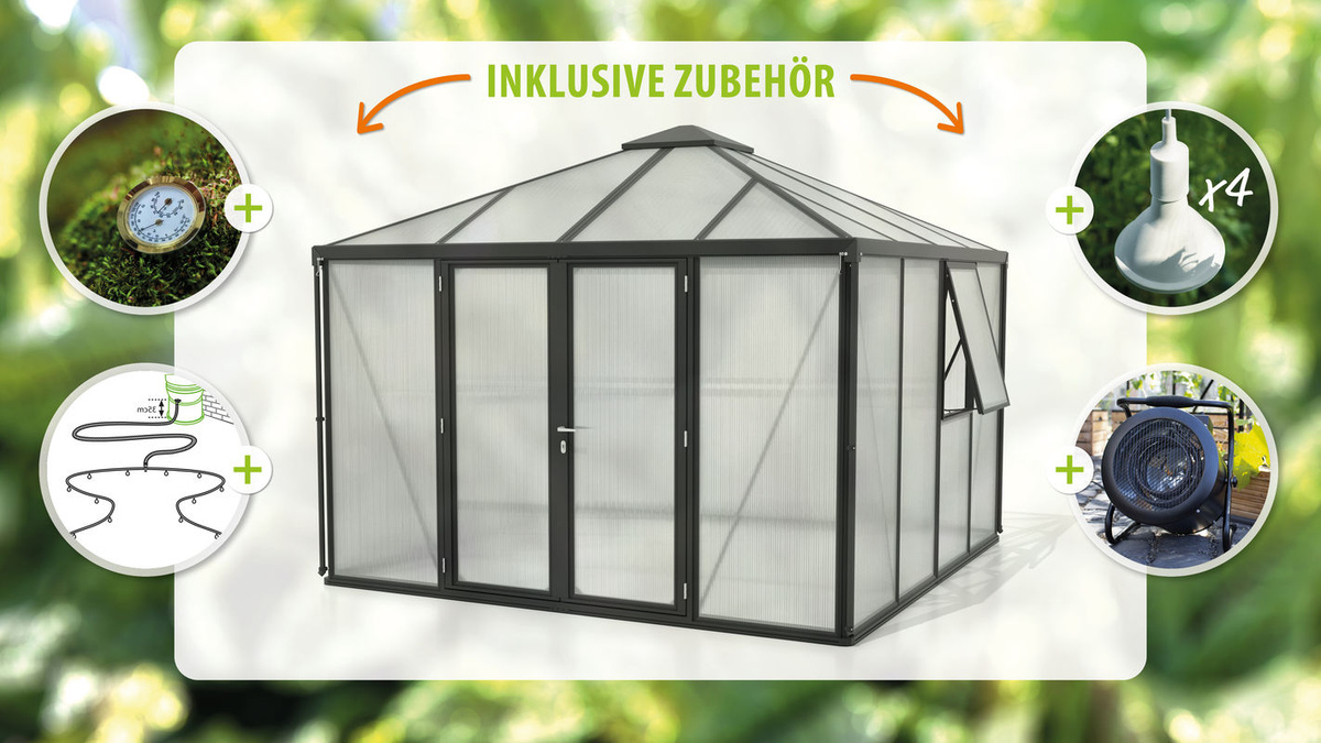 Vitavia Gewächshaus Kingston mit Ready2Grow Zubehör-Set, schwarz, 10,2 m², Polycarbonat-Platten und Aluminiumrahmen - Bild 3