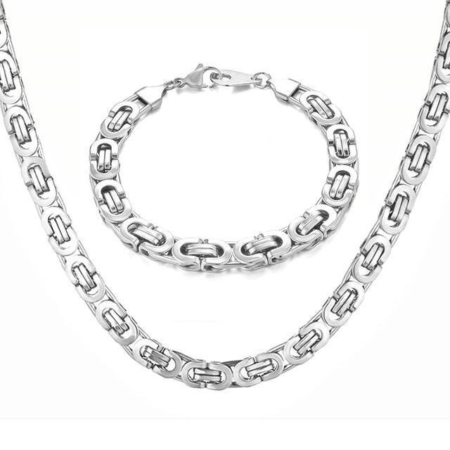 Schmuck-Set Byzantinische Kette und Armband, Edelstahl, Silber, Unisex - Bild 1