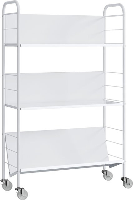HOMCOM Mobiles Bücherregal aus Metall mit 3 Ebenen und Rollen in Weiß, B/T/H: 69 x 26 x 108 cm - Bild 1