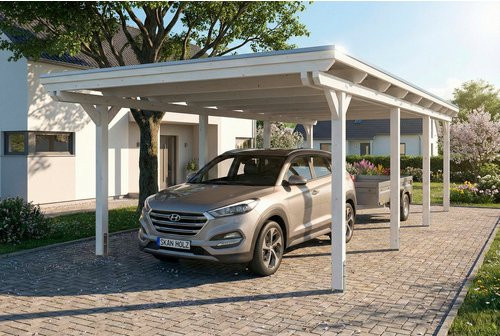 SKANHOLZ Carport Emsland aus Fichte mit Stahl-Dachplatten und Antikondensvlies, Weiß, B: 402 cm, T: 846 cm - Bild 1