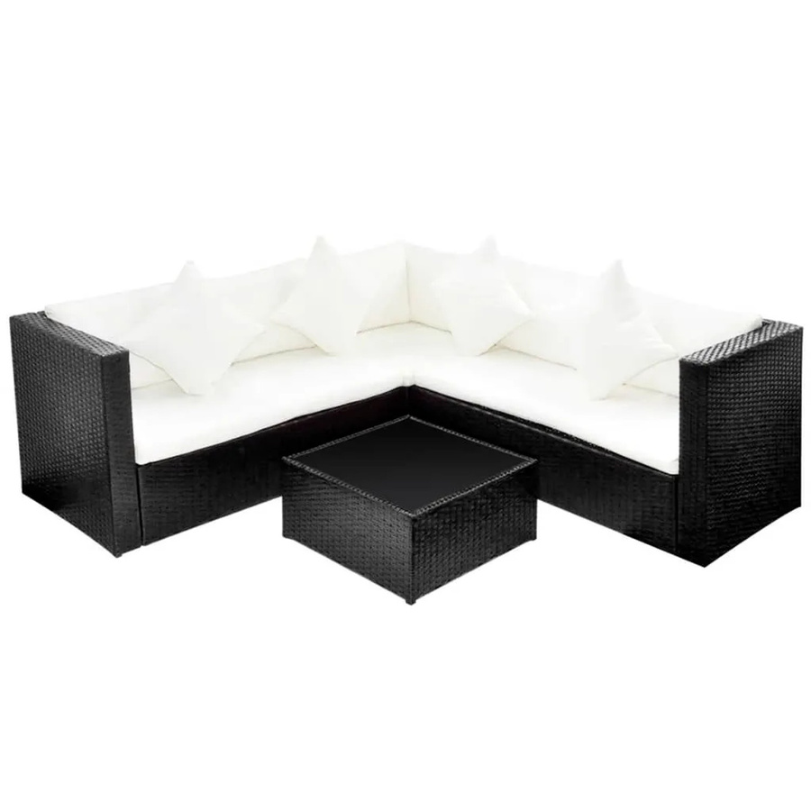 vidaXL 4-tlg Garten-Lounge-Set aus Poly Rattan in Schwarz mit Auflagen und Couchtisch - Bild 2