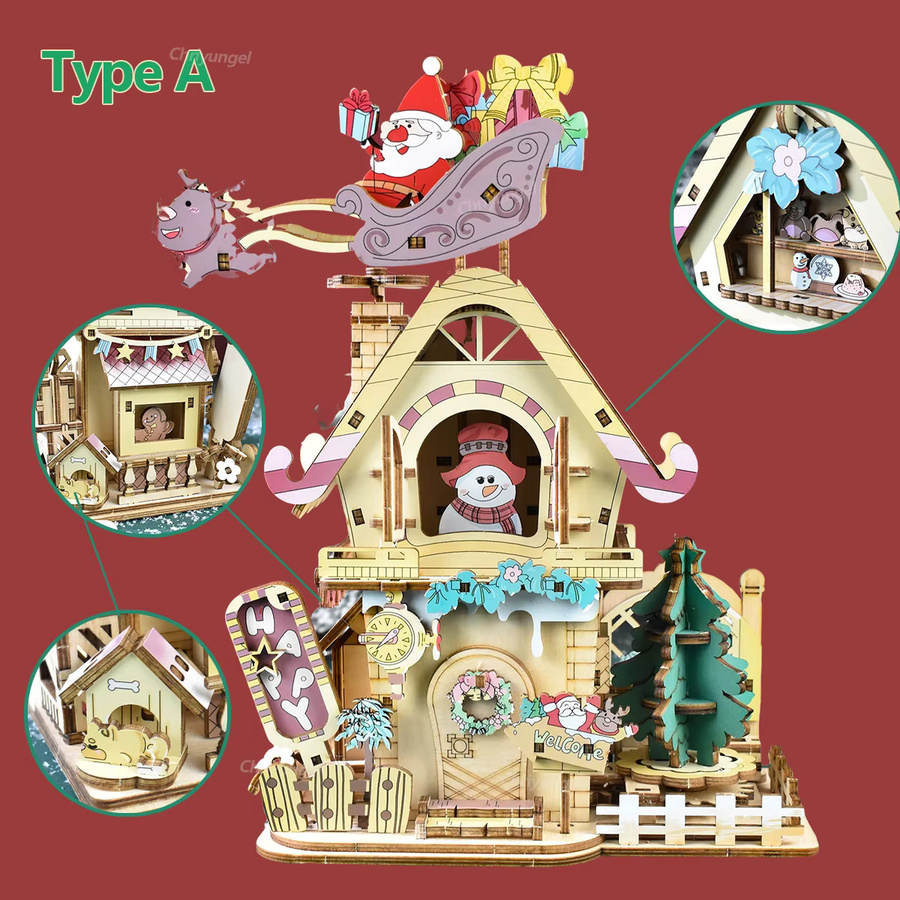Chriyungel Weihnachts-Spieluhr, 3D-Holzpuzzles, rotierende Modellbausätze - Bild 6