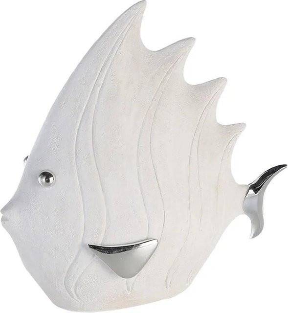 Gilde Figur Fisch in Weiß und Silber, moderne Tischdekoration, Breite: 32 cm, Höhe: 34 cm - Bild 1