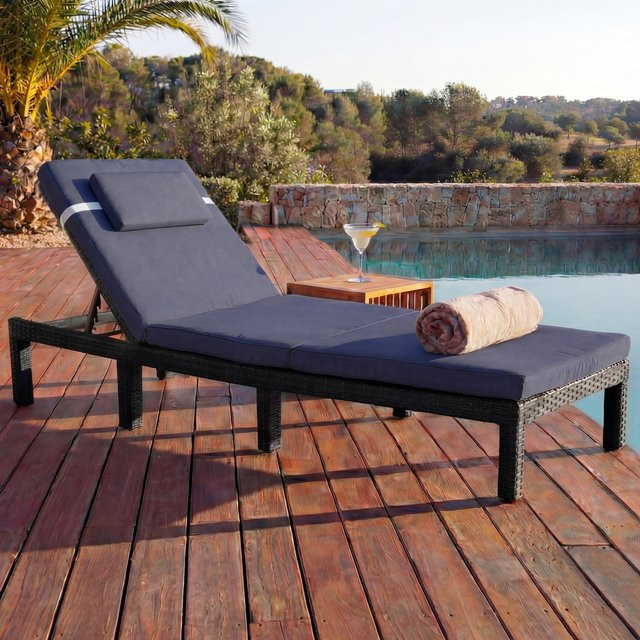 Poly-Rattan Sonnenliege MCW-A51 in Anthrazit mit grauen Kissen - Bild 1
