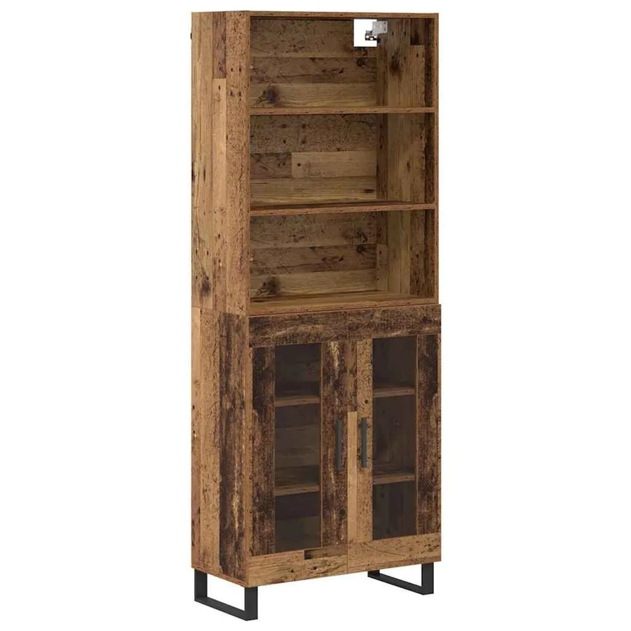 vidaXL Highboard Altholz in Braun mit Glastüren und Regalböden, B/T/H: 69,5 x 34 x 180 cm - Bild 2