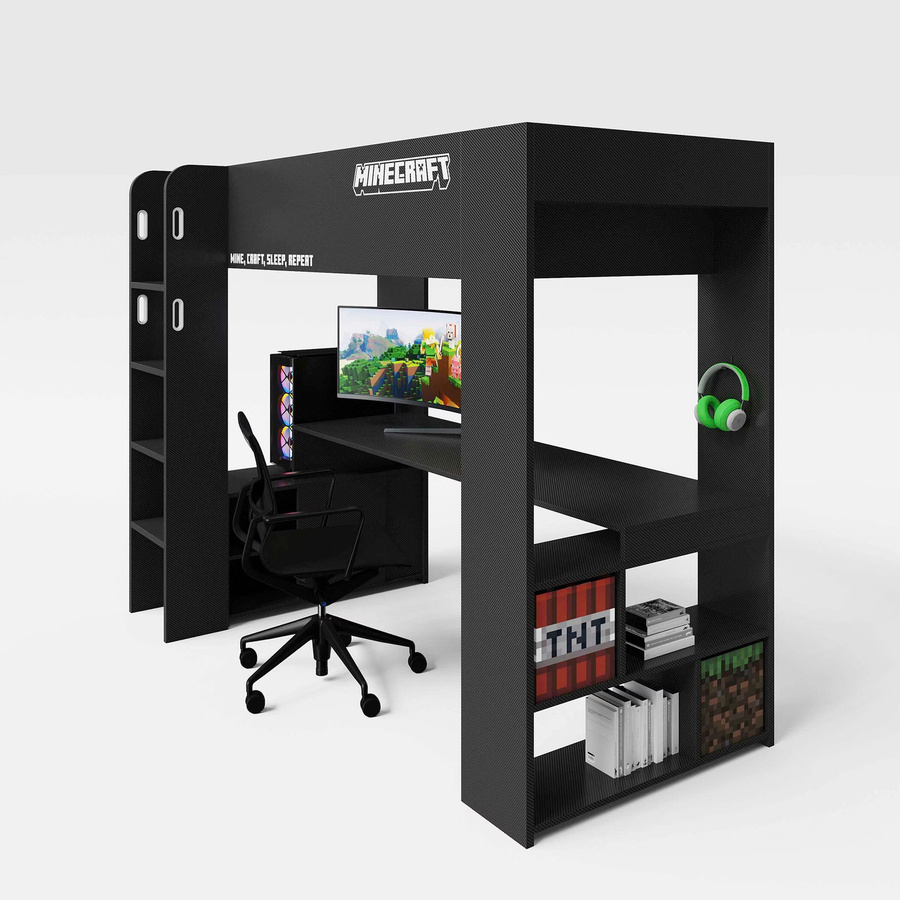 PHOENIX Minecraft Gamingbett für Kinder in Schwarz, B/T/H: 96 x 226,5 x 181 cm - Bild 1